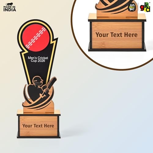 Gift Kya De كأس كريكيت خشبي من GKD للفائزين – تذكار كأس كريكيت للرجال للبطولات، الفعاليات الشركاتية ومسابقات المدارس | قابل للتخصيص بالملصقات (رجال 12 بوصة) - Image 2