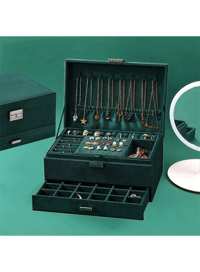 Jewelry Box Organizer for Women Girls, 3-Layer Jewelry Organizer with Lock and Drawer, Portable Jewellery Holder Removable Grids Tray Storage Case for Earring Rings Necklaces Bracelets  - Image 3