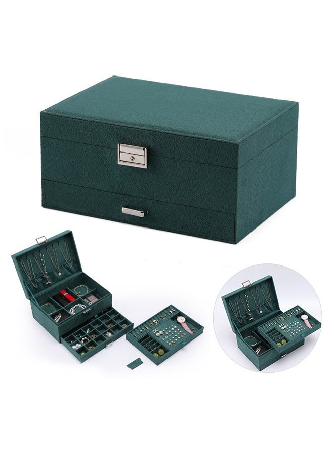 Jewelry Box Organizer for Women Girls, 3-Layer Jewelry Organizer with Lock and Drawer, Portable Jewellery Holder Removable Grids Tray Storage Case for Earring Rings Necklaces Bracelets  - Image 5