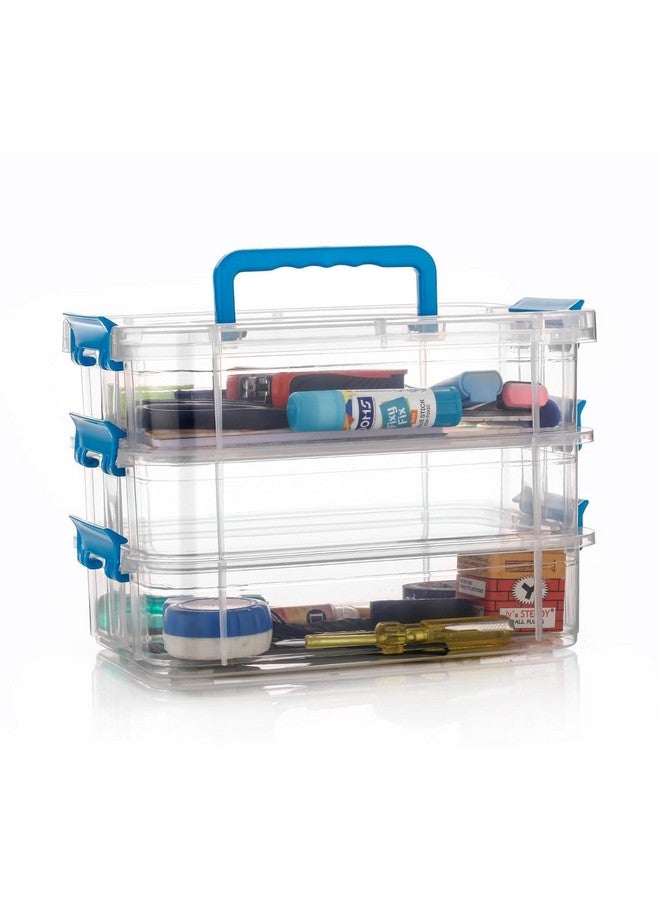 Golden bird plastic boxes for Storage transparent, Space Saving Organiser with Lid Portable & Stackable for Jewelry, Beads, Crochet, Sewing, Scrapbooking DIY Craft (3 tier, Blue)