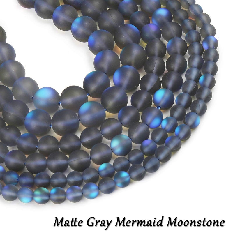 BONNY BOXX Matte Gray Aurora Crystal Glass Beads, 6MM Frosted Glitter Shining Mermaid Round Loose Beads, Rainbow Holographic Synthetic Moonstone for Jewelry Making DIY Bracelet - Image 2