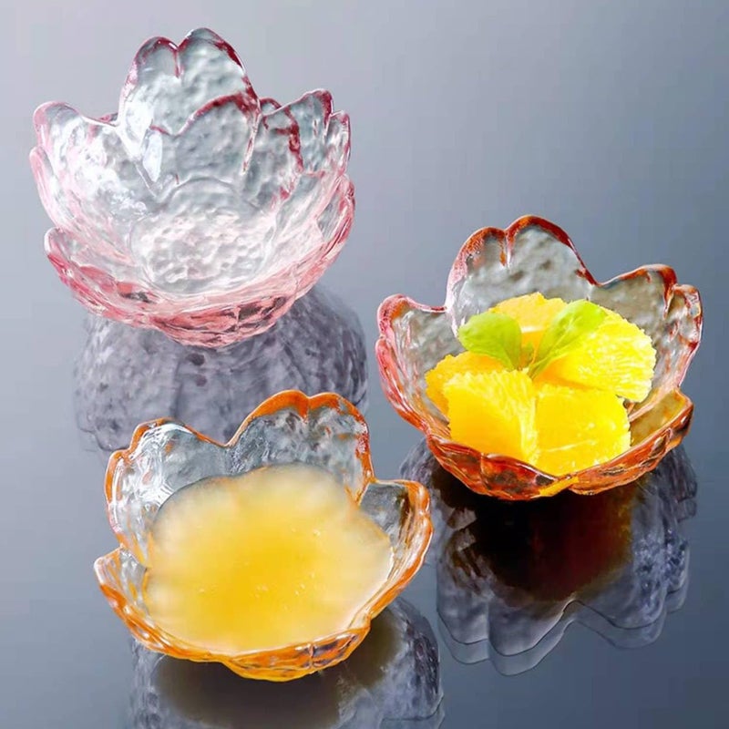 Rayberro 4Pack Sakura Sauce Dishes Set Pink Cherry Flower Crystal Glass Appetizer Plates Dipping Bowls Tasting Dishes Serving Dish Seasoning Saucers Bowl Little Bowls Ice Cream Snack Sushi Soy Condiment Dish - Image 3