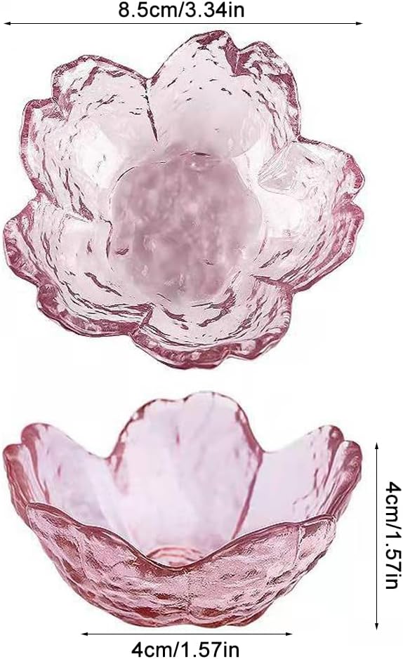 Rayberro 4Pack Sakura Sauce Dishes Set Pink Cherry Flower Crystal Glass Appetizer Plates Dipping Bowls Tasting Dishes Serving Dish Seasoning Saucers Bowl Little Bowls Ice Cream Snack Sushi Soy Condiment Dish - Image 2