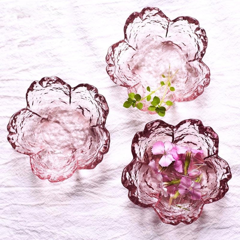 Rayberro 4Pack Sakura Sauce Dishes Set Pink Cherry Flower Crystal Glass Appetizer Plates Dipping Bowls Tasting Dishes Serving Dish Seasoning Saucers Bowl Little Bowls Ice Cream Snack Sushi Soy Condiment Dish - Image 4