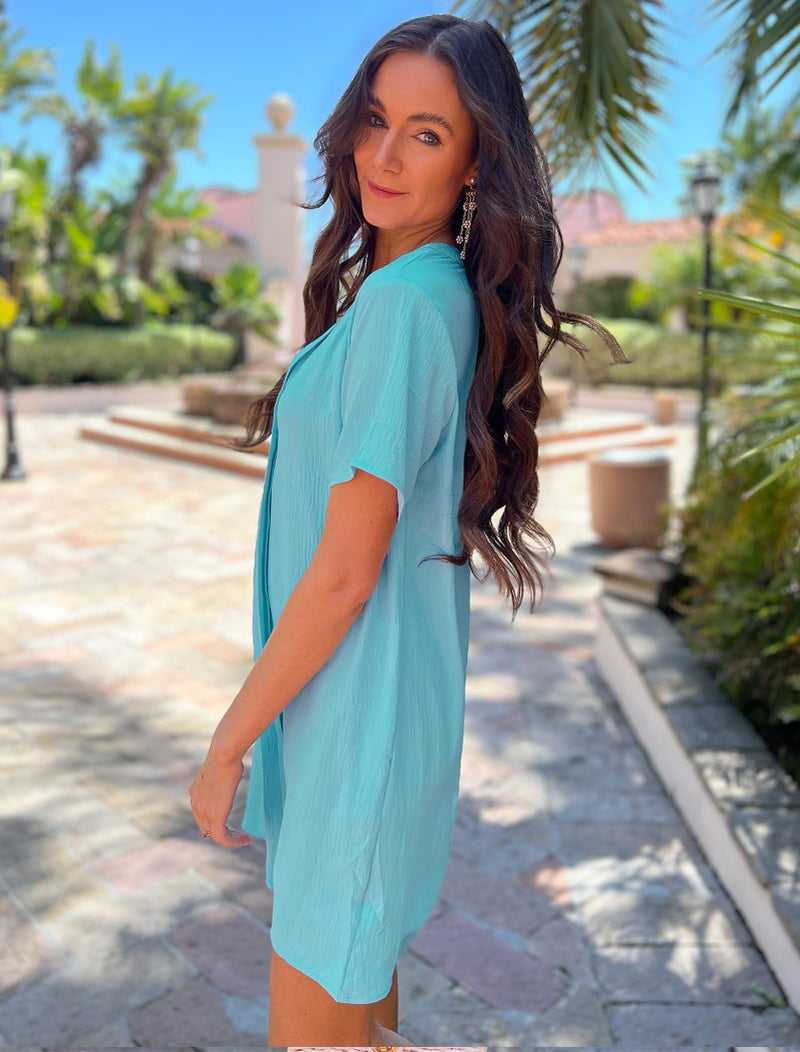 Halife Womens Swimsuit Coverups Sexy V Neck Bathing Suit Cover Ups Casual Loose Cover Up for Swimwear Blue Green S - Image 3