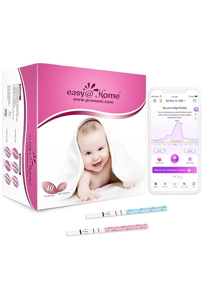 Easy Home Ovulation Test Strips 40 Ovulation Test and 10 Pregnancy Test Strips, 40LH +10HCG  - Image 1