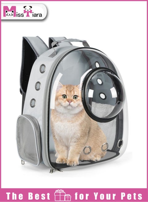 Pet Space Capsule Backpack, Small Medium Cat Puppy Dog Carrier, Transparent Breathable Heat Proof, Pet Carrier for Travel Hiking Walking Camping (Grey)