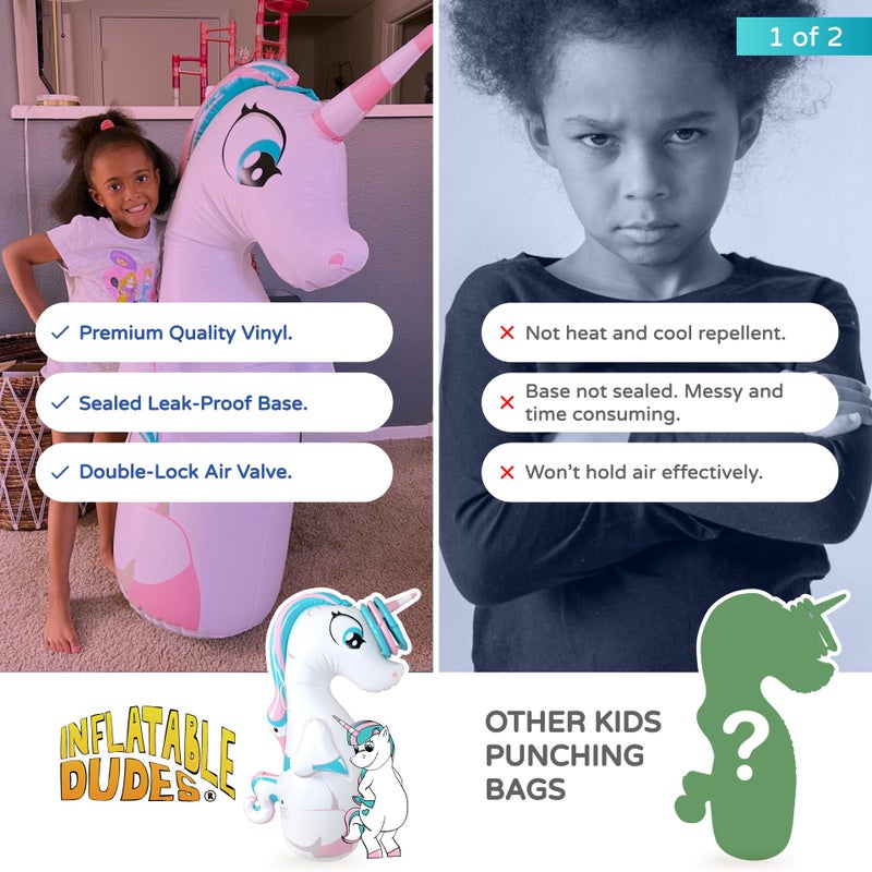 INFLATABLE DUDES Unicorn Toy 47 Inches- Kids Punching Bag| Already Filled with Sand | Bop Bag | Unicorn Ring Toss with 3 Inflatable Rings| | Unicorn Party Decorations| Punching Bag for Kids (Unique) - Image 5