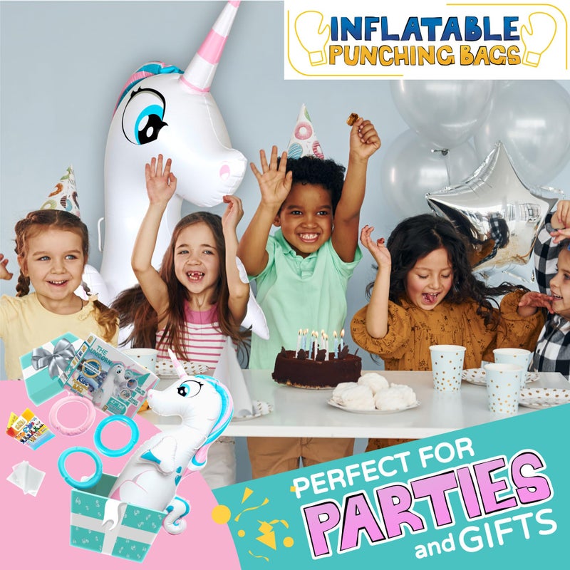 INFLATABLE DUDES Unicorn Toy 47 Inches- Kids Punching Bag| Already Filled with Sand | Bop Bag | Unicorn Ring Toss with 3 Inflatable Rings| | Unicorn Party Decorations| Punching Bag for Kids (Unique) - Image 4