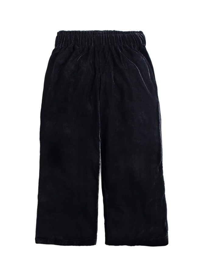 Cherry Crumble Black Solid Velvet Casual Wear Loose Fit Winter Trouser for Girls - Image 1