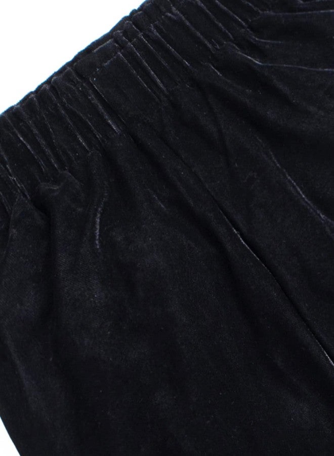 Cherry Crumble Black Solid Velvet Casual Wear Loose Fit Winter Trouser for Girls - Image 4