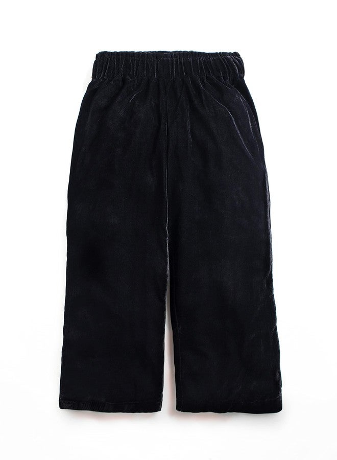 Cherry Crumble Black Solid Velvet Casual Wear Loose Fit Winter Trouser for Girls - Image 2