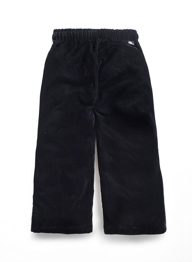 Cherry Crumble Black Solid Velvet Casual Wear Loose Fit Winter Trouser for Girls - Image 3