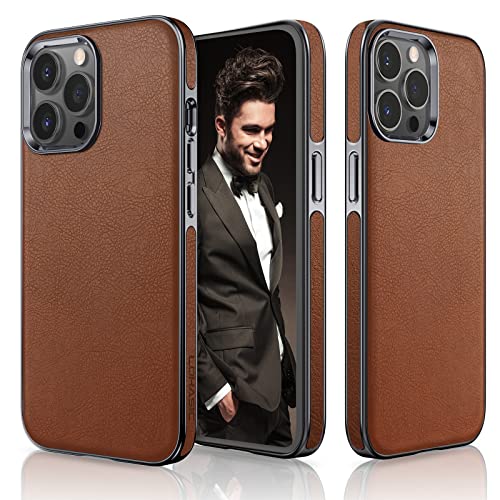 LOHASIC Compatible with iPhone 13 Pro Max Case, Luxury Leather Slim Business Classic Elegant Cover Shockproof Protective Phone Cases Designed for iPhone 13 Pro Max 5G 6.7 inch - Brown - Image 1