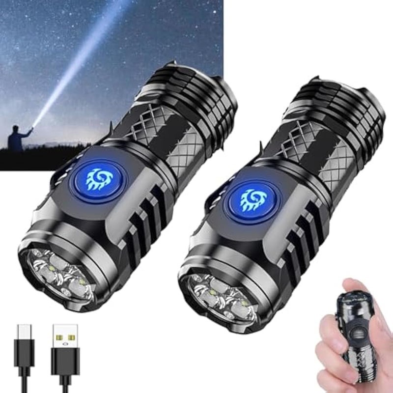 Mini Flashlight, Super Power Thumb Light, Multi-Functional Pen Clip Light, Steel High Lumen Rechargeable Waterproof (2Pcs-c) - Image 1