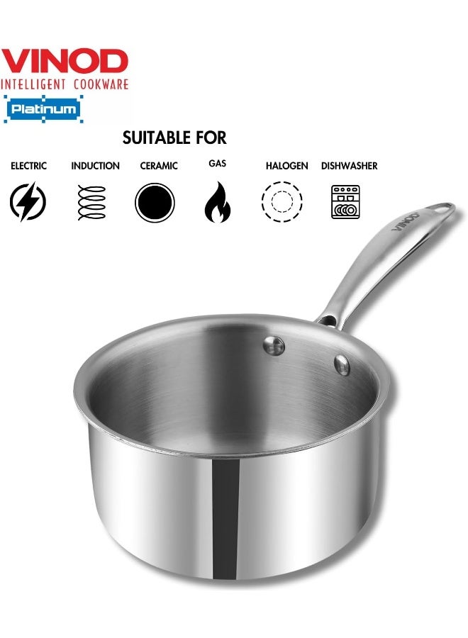 VINOD وعاء حليب فينود بلاتينيوم ثلاثي الفولاذ المقاوم للصدأ - 1.2 لتر، 14 سم | فوهة سهلة الصب | وعاء شاي/حليب/شاي | مقبض قوي مثبت | قاعدة تعمل بالحث والغاز - Image 4
