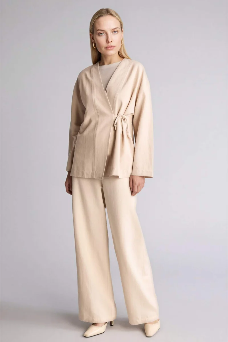 ديفاكتو Linen Blended Wide Leg Trousers