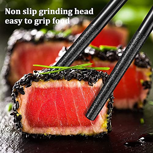 RIANZ Reusable Fiber Glass Chopsticks Dishwasher Safe Japanese Style Lightweight Non-Slip Chop Sticks - Black (2 Pair) - Image 5