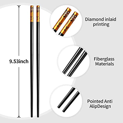 RIANZ Reusable Fiber Glass Chopsticks Dishwasher Safe Japanese Style Lightweight Non-Slip Chop Sticks - Black (2 Pair) - Image 2