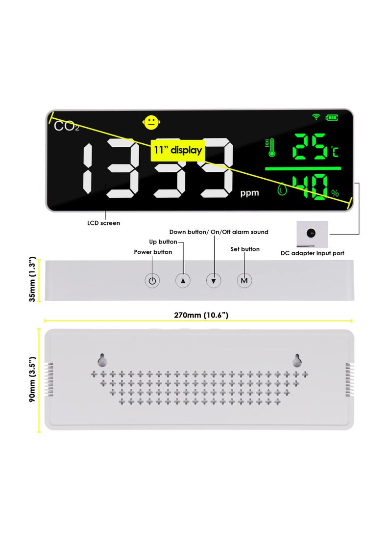 SYOSI - Smart WiFi CO2 Detector, 11'' LED Display CO2 Monitor Air Quality Monitor for Carbon Dioxide, Humidity, Temperature, App Control Air Quality Tester with Alarm for Home, Office, Grow Tents, etc. - Image 1