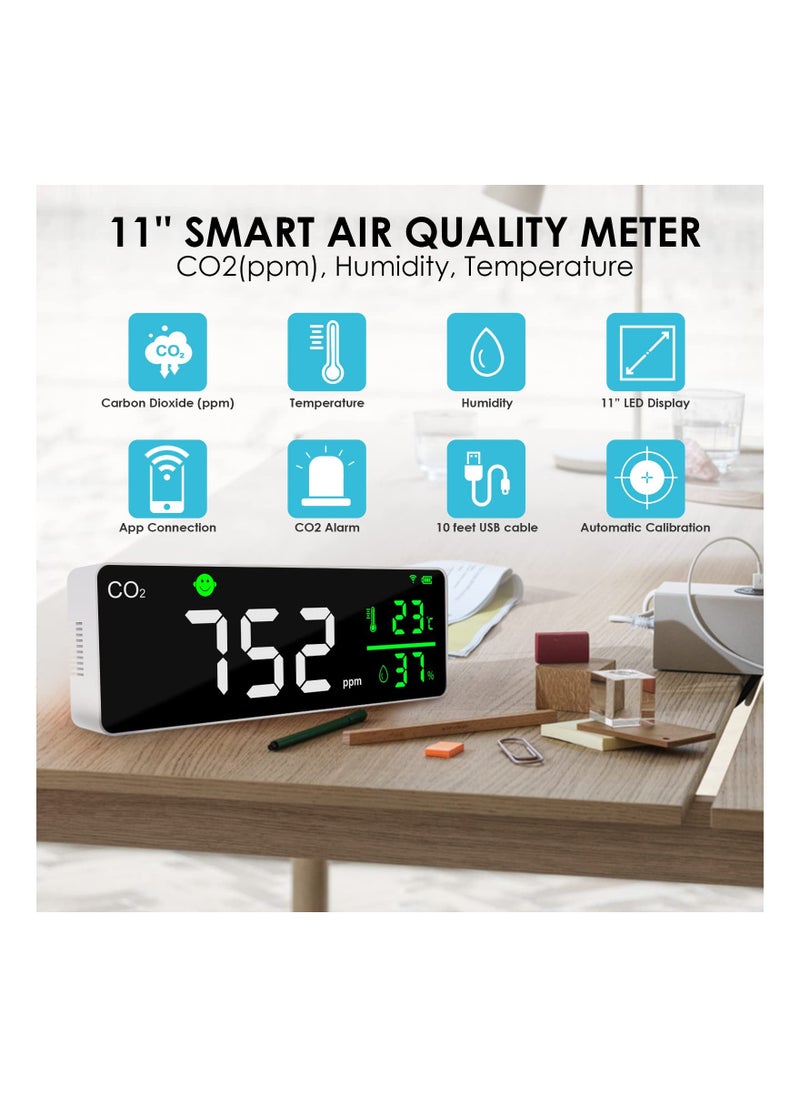 SYOSI - Smart WiFi CO2 Detector, 11'' LED Display CO2 Monitor Air Quality Monitor for Carbon Dioxide, Humidity, Temperature, App Control Air Quality Tester with Alarm for Home, Office, Grow Tents, etc. - Image 1