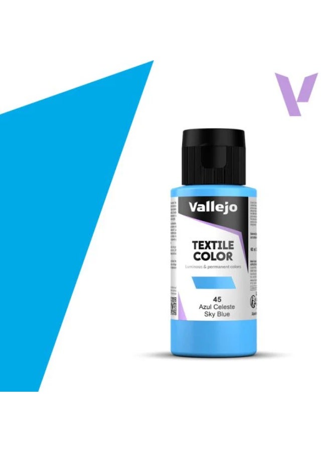 فاليجو طلاء أقمشة أزرق سماوي 45 – 60 مل زجاجة غير لامعة قابلة للغسل