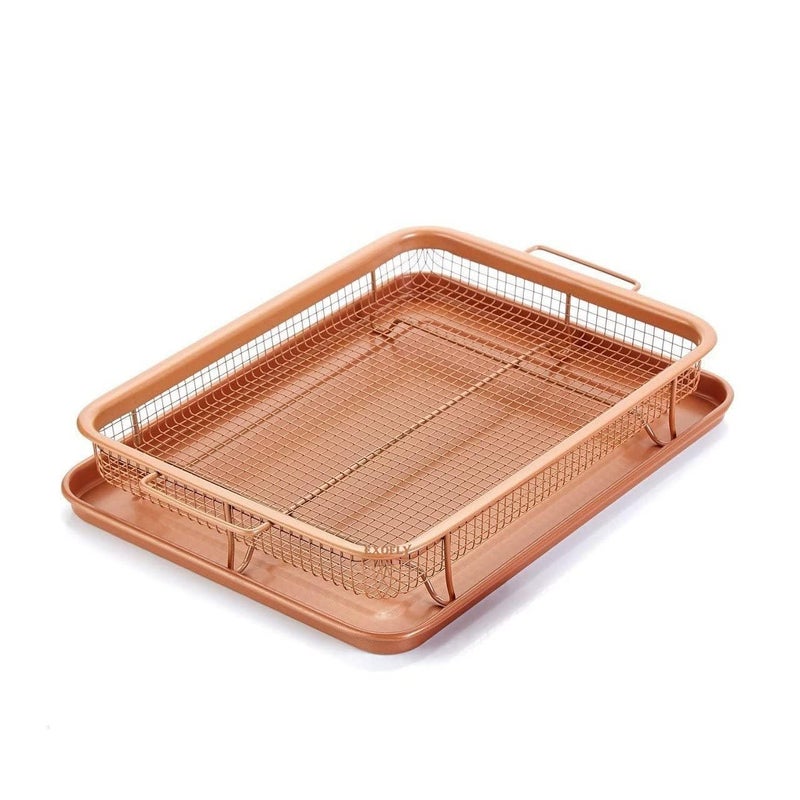 EXOFLY Kitchen DeepFried Food Drain Basin Rectangle Crispy Tray Filter Mesh FreshKeeping Basket NonStick Oil Pan Crisping Tray Oven Baking Tray Frying Basket and Baking Sheet 2 - Image 2