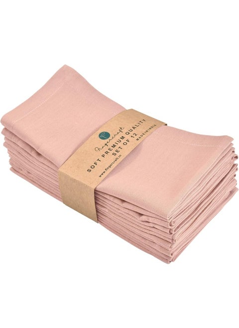 Fingercraft Cloth Napkins Dinner Washable In Cotton Linen Fabric,Blush 12 Pack,Premium Quality, Mitered Corners For Every Day Use Napkins Are Pre Shrunk And Good Absorbency Dusty Pink