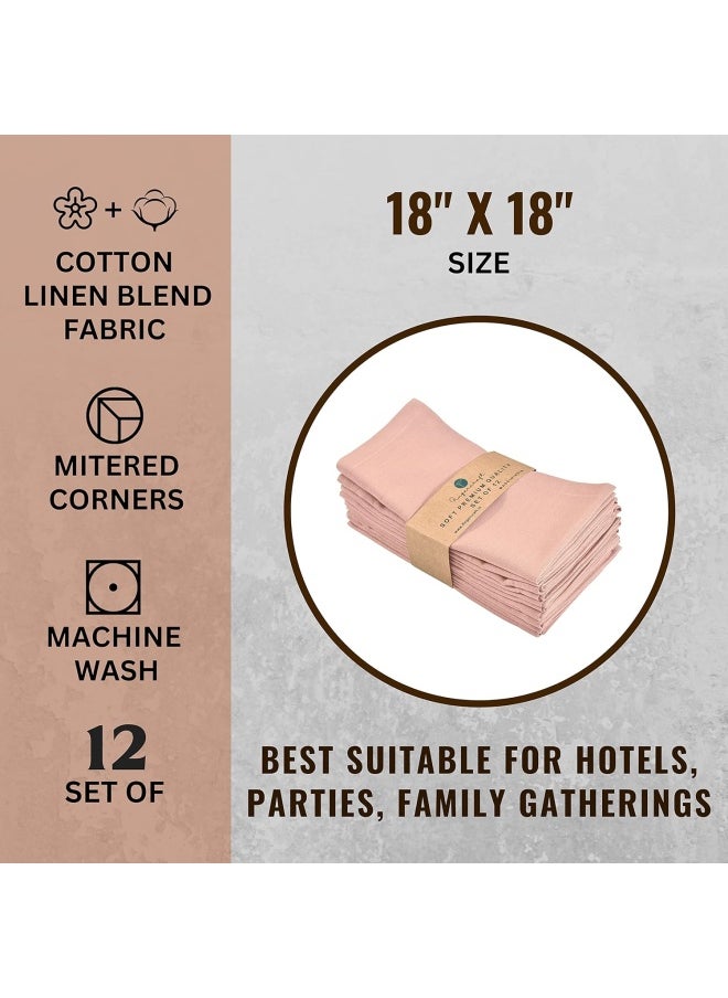 Fingercraft Cloth Napkins Dinner Washable In Cotton Linen Fabric,Blush 12 Pack,Premium Quality, Mitered Corners For Every Day Use Napkins Are Pre Shrunk And Good Absorbency Dusty Pink