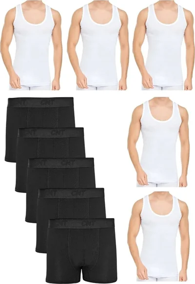Tezzgelsin Men's Slim Fit Undershirt and Boxer Set 5 Boxer 5 Undershirt