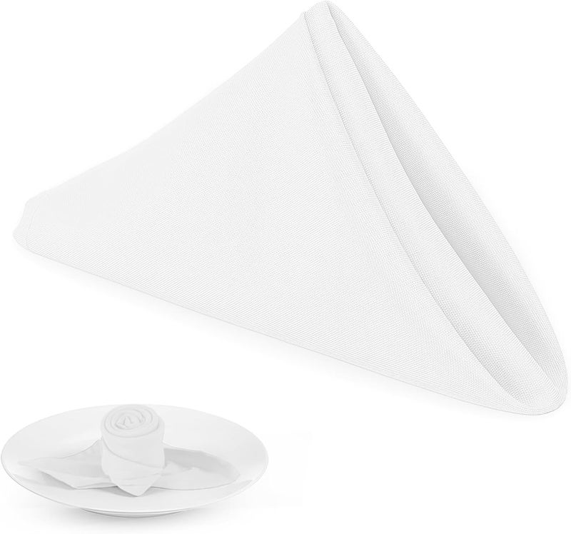 PLOYMONO White Heavy Duty Cloth Napkins - 17 x 17 Inch Solid Washable Polyester Dinner Napkins - Set of 8 Napkins with Hemmed Edges - Great for Weddings, Parties, Banquets Dinner & More - Image 1