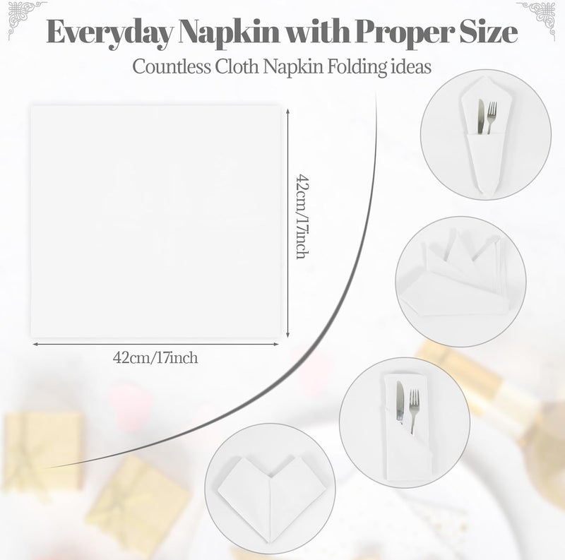 PLOYMONO White Heavy Duty Cloth Napkins - 17 x 17 Inch Solid Washable Polyester Dinner Napkins - Set of 8 Napkins with Hemmed Edges - Great for Weddings, Parties, Banquets Dinner & More - Image 5
