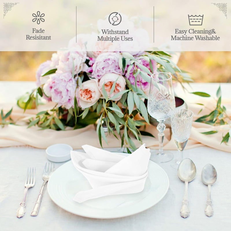 PLOYMONO White Heavy Duty Cloth Napkins - 17 x 17 Inch Solid Washable Polyester Dinner Napkins - Set of 8 Napkins with Hemmed Edges - Great for Weddings, Parties, Banquets Dinner & More - Image 2