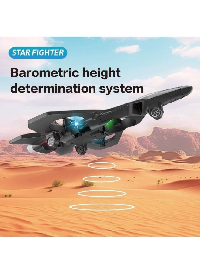 DealX H22 RC Fighter Plane Drone with 2.4GHz Remote Control | One-Key Takeoff & Landing, 360° Stunt Roll, LED Lights, Indoor & Outdoor Flying Toy - Image 3