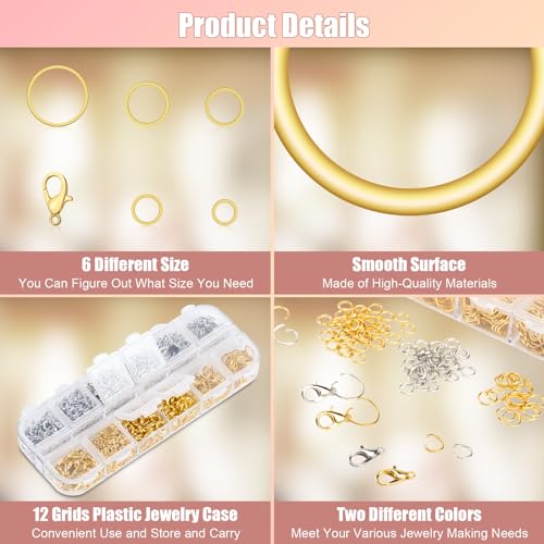 Amrules 1200 Pcs Jump Rings for Jewelry Making Supplies, Necklace Repair Kit with Open/Close Tools, Pliers, Tweezers, Lobster Clasps, Jewelry Jump Rings for Crafts and Key Chains (Silver and Gold) - Image 3