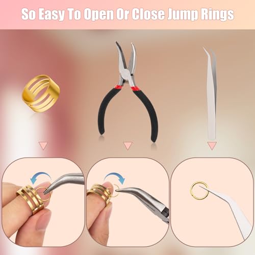 Amrules 1200 Pcs Jump Rings for Jewelry Making Supplies, Necklace Repair Kit with Open/Close Tools, Pliers, Tweezers, Lobster Clasps, Jewelry Jump Rings for Crafts and Key Chains (Silver and Gold) - Image 4