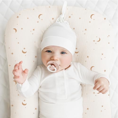 Konssy Muslin Baby Lounger Cover 2 Pack, 100% Cotton Newborn Lounger Cover, Soft and Breathable Lounger Slipcover for Boys Girls, Covers Only (Coffee Check,Moon) - Image 2