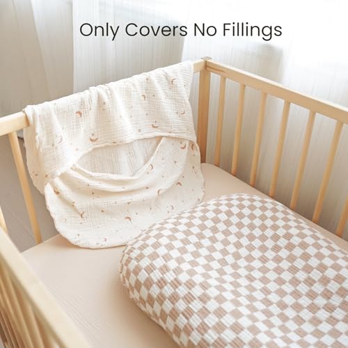 Konssy Muslin Baby Lounger Cover 2 Pack, 100% Cotton Newborn Lounger Cover, Soft and Breathable Lounger Slipcover for Boys Girls, Covers Only (Coffee Check,Moon) - Image 5