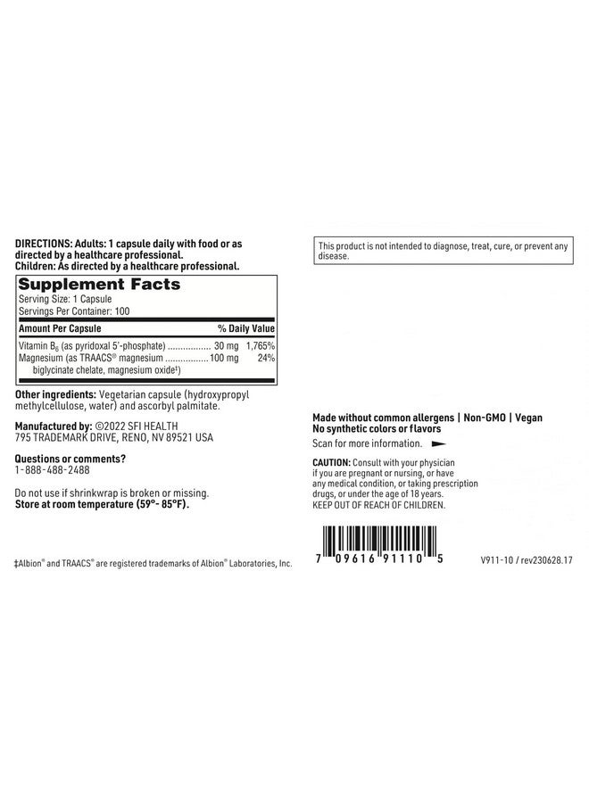 Klaire Labs P-5-P Plus Magnesium - 30 Milligrams of Bioactive Vitamin B6 Pyridoxal-5-Phosphate with TRAACS Magnesium, Hypoallergenic (100 Capsules) - Image 4