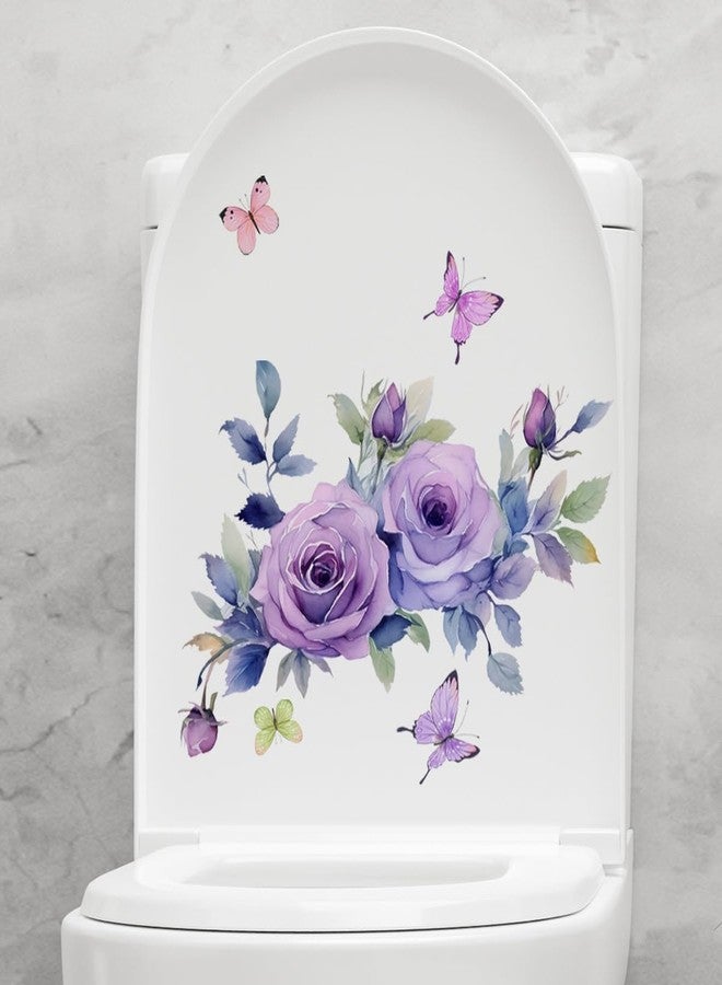 WaigN Purple Flowers Butterfly Toilet Seat Lid Stickers Self-Adhesive Bathroom Wall Sticker Toilet Seat Decals DIY Removable Waterproof Toilets Sticker for Bathroom Cistern Decor Decals, Decorations - Image 1