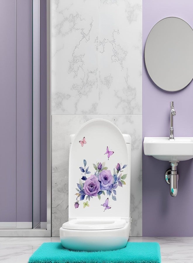WaigN Purple Flowers Butterfly Toilet Seat Lid Stickers Self-Adhesive Bathroom Wall Sticker Toilet Seat Decals DIY Removable Waterproof Toilets Sticker for Bathroom Cistern Decor Decals, Decorations - Image 4