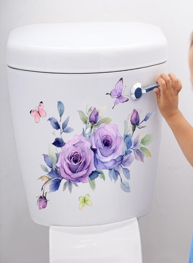 WaigN Purple Flowers Butterfly Toilet Seat Lid Stickers Self-Adhesive Bathroom Wall Sticker Toilet Seat Decals DIY Removable Waterproof Toilets Sticker for Bathroom Cistern Decor Decals, Decorations - Image 3