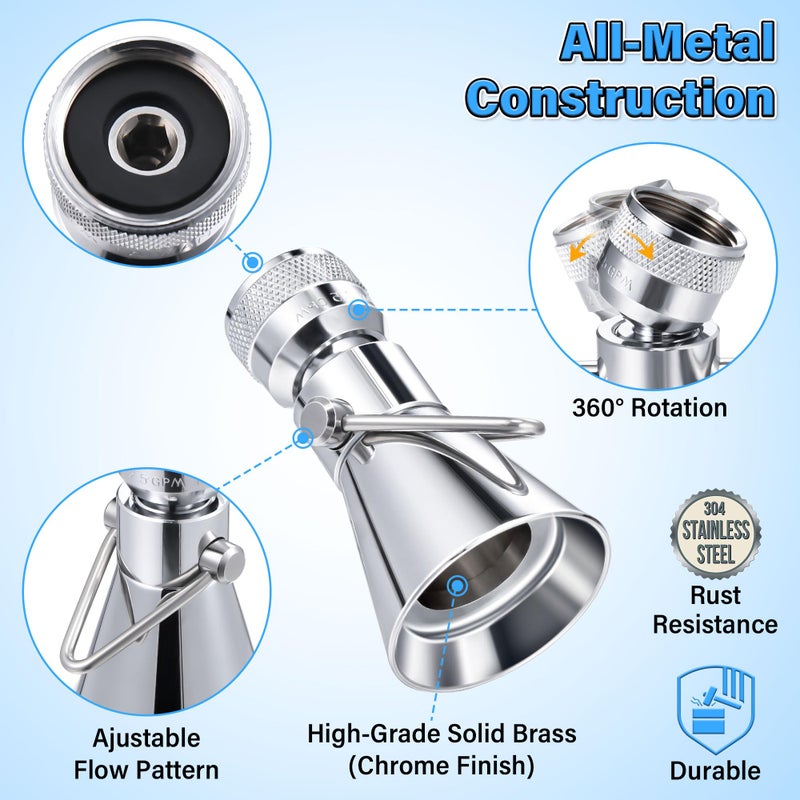 Enhon 2 Setting Pivoting Single Spray Shower Head with Shut Off Valve, Replacement for 52650-PK Compatible with Delta Shower, 2.5 GPM Brass Water Saving Shower Head 1 5/8" Diameter Spray Face(2 Pack) - Image 4