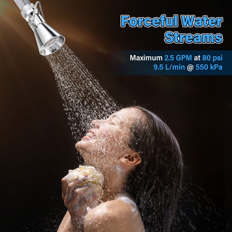 Enhon 2 Setting Pivoting Single Spray Shower Head with Shut Off Valve, Replacement for 52650-PK Compatible with Delta Shower, 2.5 GPM Brass Water Saving Shower Head 1 5/8" Diameter Spray Face(2 Pack) - Image 3