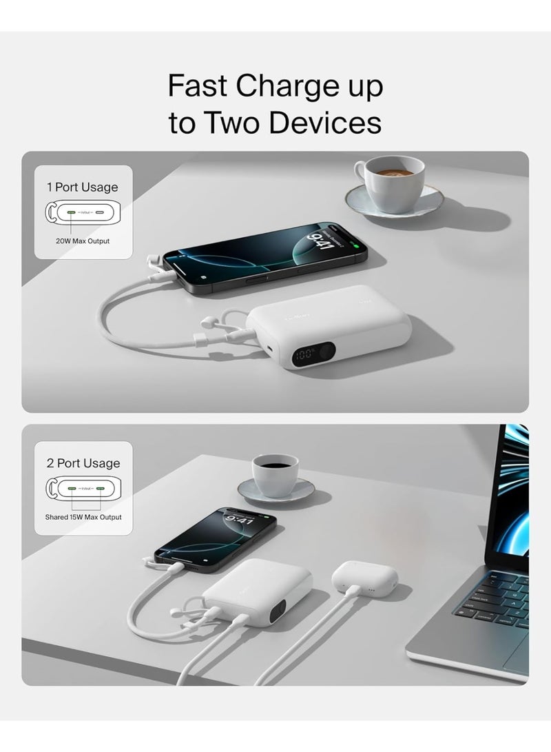 بيلكين شاحن محمول من Belkin، باور بانك نحيف بمنفذ USB-C سعة 10,000 مللي أمبير/ساعة مع USB-C، شاشة رقمية للبطارية، شحن بقدرة 20 واط لسلسلة iPhone 16 وiPhone 15 وSamsung Galaxy S25 وS24 وPixel 9 وiPad - أبيض - Image 2