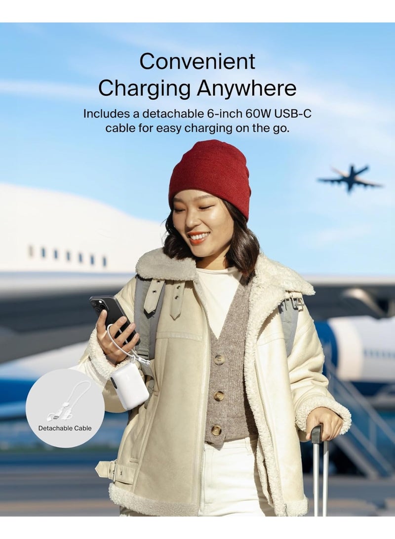 بيلكين شاحن محمول من Belkin، باور بانك نحيف بمنفذ USB-C سعة 10,000 مللي أمبير/ساعة مع USB-C، شاشة رقمية للبطارية، شحن بقدرة 20 واط لسلسلة iPhone 16 وiPhone 15 وSamsung Galaxy S25 وS24 وPixel 9 وiPad - أبيض - Image 5