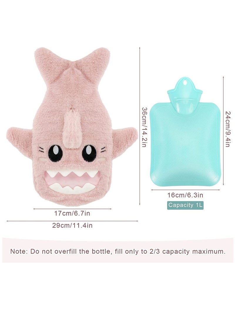 SYOSI Hot Water Bottle with Plush Soft Cover 1 Litre Hot Water Bag Natural Rubber for Neck Shoulder Back Pain Relief Hot Compress and Cold Therapy  - Image 4