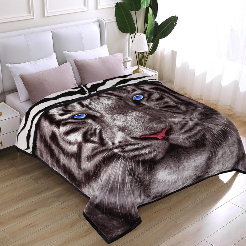JYK Tiger Pattern Korean Style Mink King Size Blanket 5.7 LB, 2 Ply Reversible A&B Pattern Soft and Fluffy Fleece Blanket, Plush Cozy Warm Blanket for Autumn, Winter 83x91 Inches-Tiger - Image 1