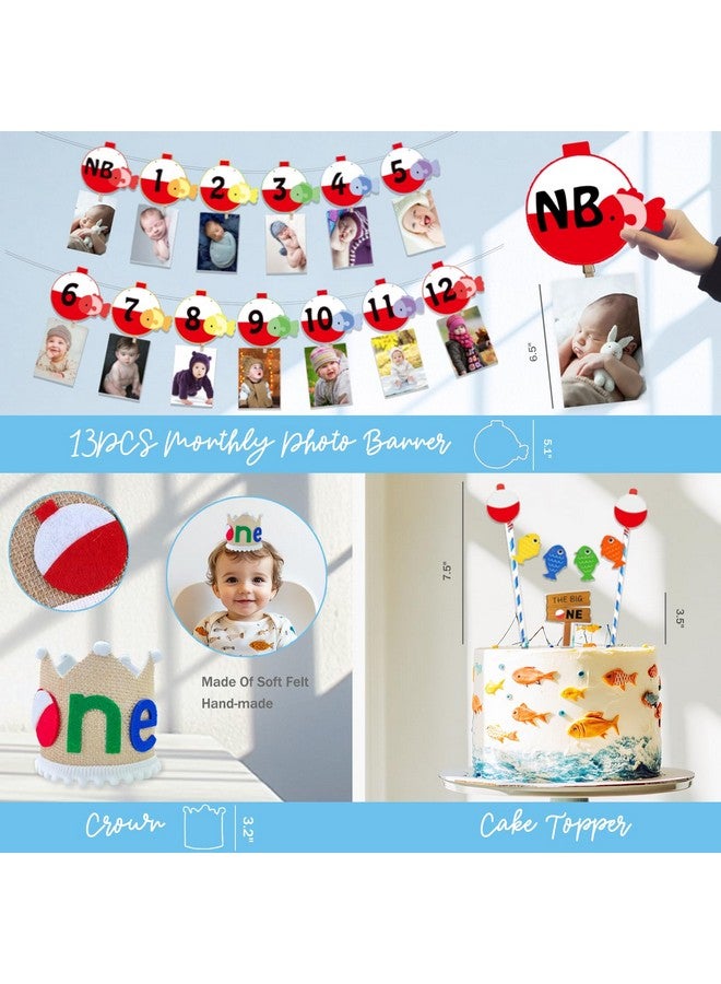 Hombae Ofishally One Birthday Decorations, Gone Fishing 1st Party Decorations Backdrop, The Big One Backdrop Balloon Photo Highchair Banner Box Cutout Crown Poster for First Birthday Party Supplies - Image 4