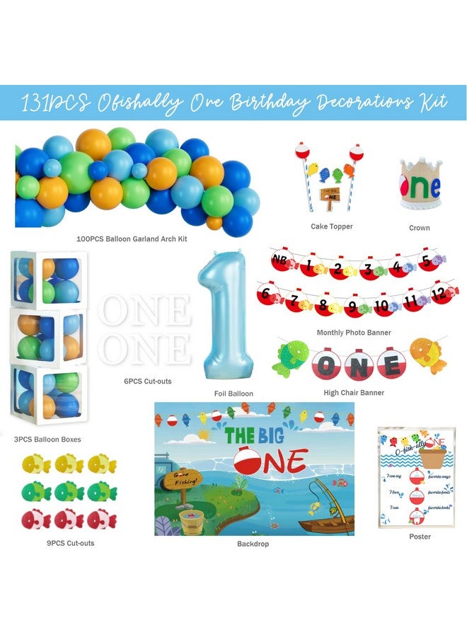 Hombae Ofishally One Birthday Decorations, Gone Fishing 1st Party Decorations Backdrop, The Big One Backdrop Balloon Photo Highchair Banner Box Cutout Crown Poster for First Birthday Party Supplies - Image 2